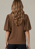 Brown Tie Front Smocked Top