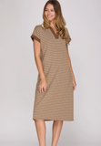 Mocha Striped Collared Midi Dress