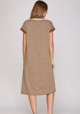 Mocha Striped Collared Midi Dress
