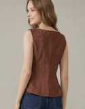 Brown Suede Peplum Top