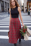Red Plaid Midi Skirt