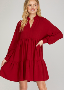 Red Long Sleeve Babydoll Dress