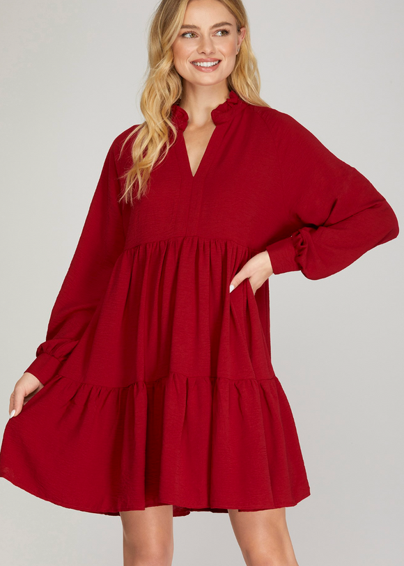 Red Long Sleeve Babydoll Dress Fashion Cupcake Red Long Sleeve Babydoll Dress Fashion Cupcake