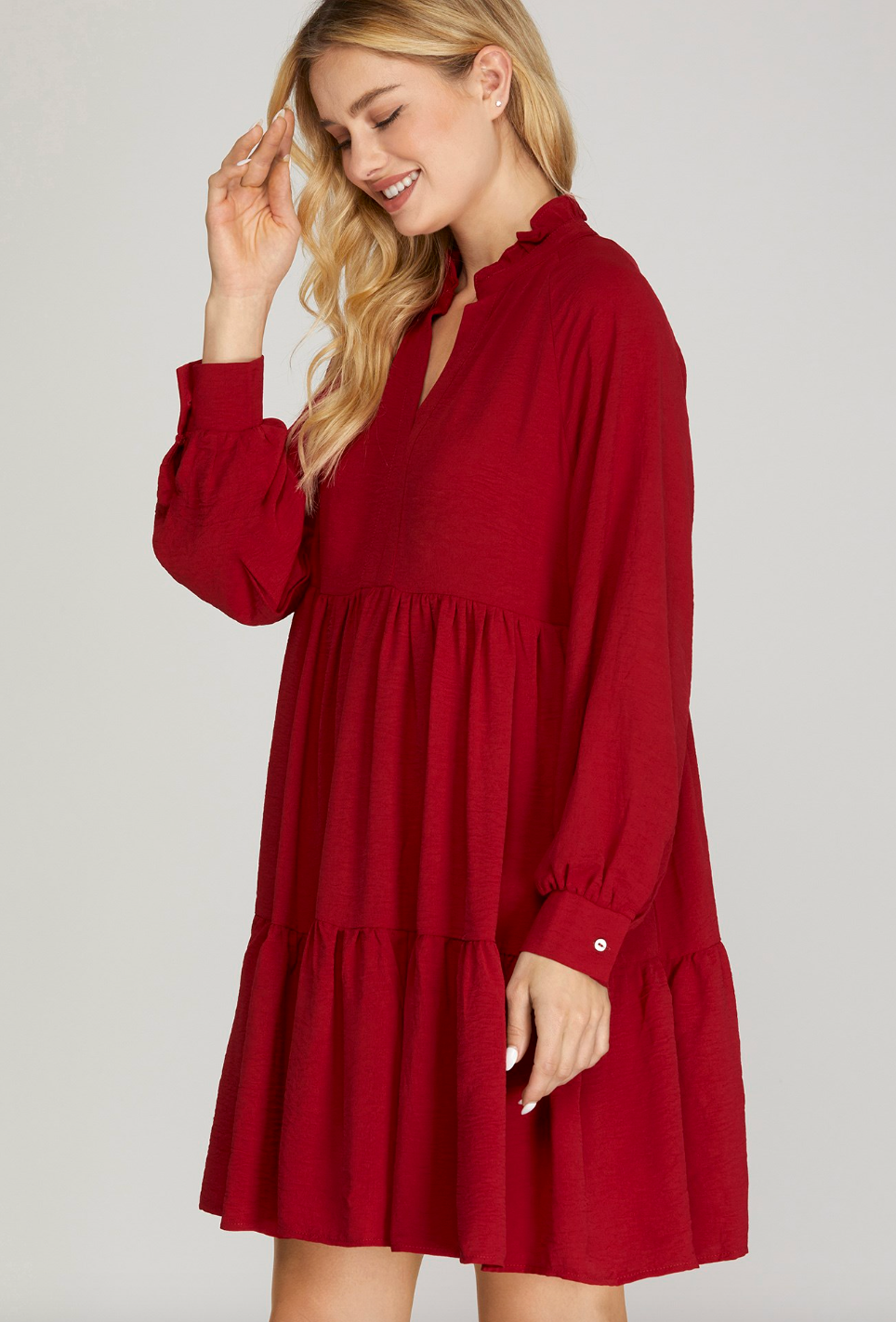 Red Long Sleeve Babydoll Dress – Fashion Cupcake