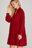 Red Long Sleeve Babydoll Dress