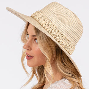 Beige Straw Hat with Woven Band