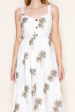 White Tan & Green Palms Midi Dress