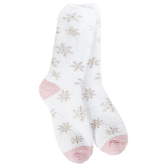 White & Pink Snowflake Shimmer Sock