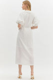 White Button Front Midi Dress