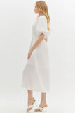 White Button Front Midi Dress