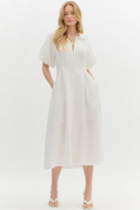 White Button Front Midi Dress