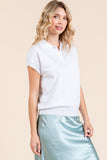 White Collar Elastic Waist Top