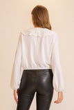White Elastic Hem Ruffle Long Sleeve