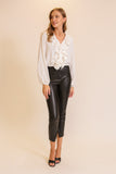 White Elastic Hem Ruffle Long Sleeve