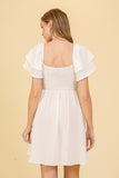 White Smocked Ruffle Sleeve Dress