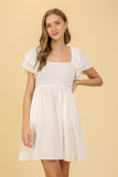 White Smocked Ruffle Sleeve Dress