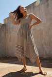 Brown Mixed Stripe Linen Midi Dress