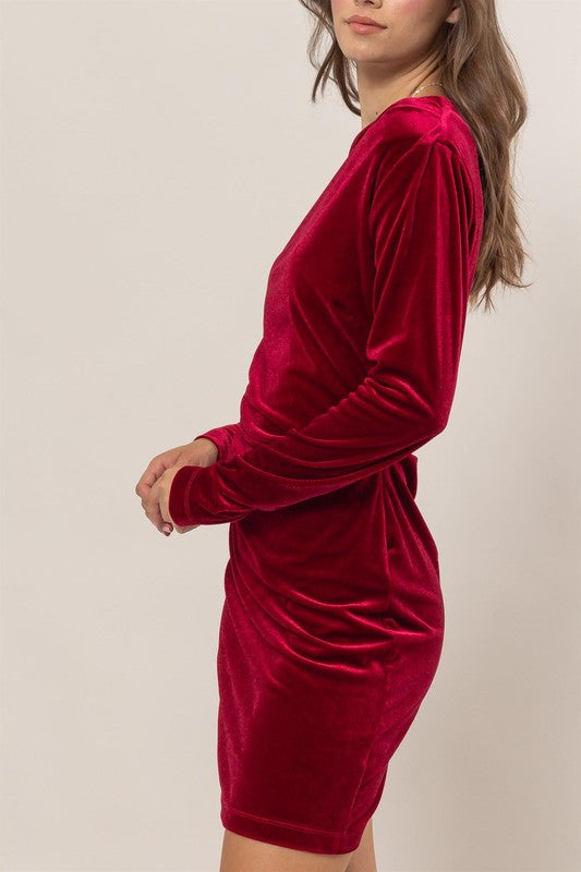 Red Velvet Asymmetrical Neck Mini Dress – Fashion Cupcake