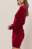 Red Velvet Asymmetrical Neck Mini Dress