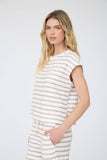 Taupe Striped Round Neck Short Sleeve Top