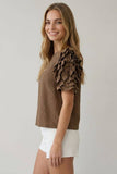 Brown Textured Puff Sleeve Top