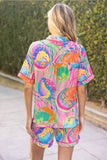 Neon Pink Piped Patterned Collared Top
