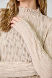 Tan Lettuce Edge Textured Knit Top
