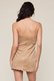 Brown Suede Scalloped Cut Out Mini Dress