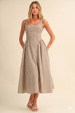 Cream & Brown Striped Jumbo Buckle Back Midi Dress