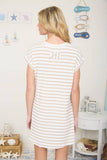 Khaki Textured Striped Short Sleeve Mini Dress