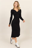 Black Fitted Collared Midi