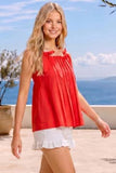 Red Tie Shoulder Pleated Tank