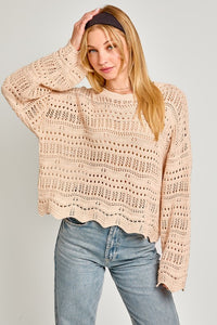 Cream Open Weave Long Sleeve Top