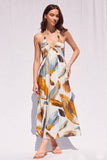 Brown & Grey Print Halter Maxi Dress