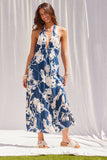 Navy Halter Neck Midi Dress