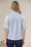 Blue Lace Mixed Stripe Top