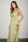 Green Leaf Print Midi Dress