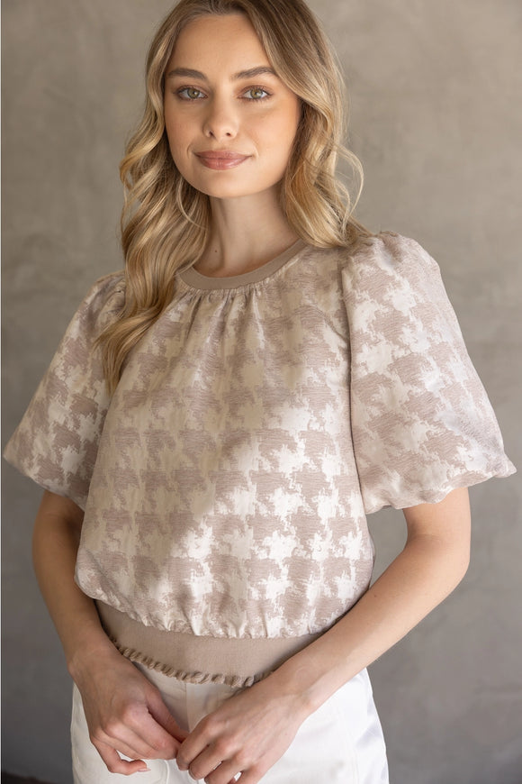 Taupe Velvet Houndstooth Top