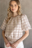 Taupe Velvet Houndstooth Top