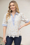Blue Lace Mixed Stripe Top