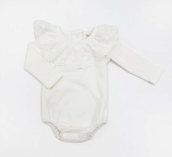White Ruffle Collar Long sleeve bodysuit 6-12 Mo