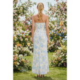 Blue Printed Jacquard Maxi