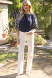 Navy & Ivory Embroidered Sleeve Top