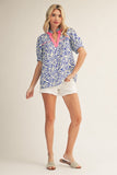 Pink & blue Swirl Print Short Sleeve