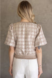 Taupe Velvet Houndstooth Top