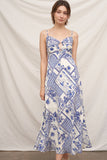 Blue Pattern Tie Center Midi Dress