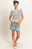 Navy Stripe Collared Short Sleeve