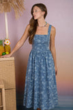 Blue Floral Jacquard Midi Dress