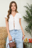Scalloped Embroidered Front Tie Top