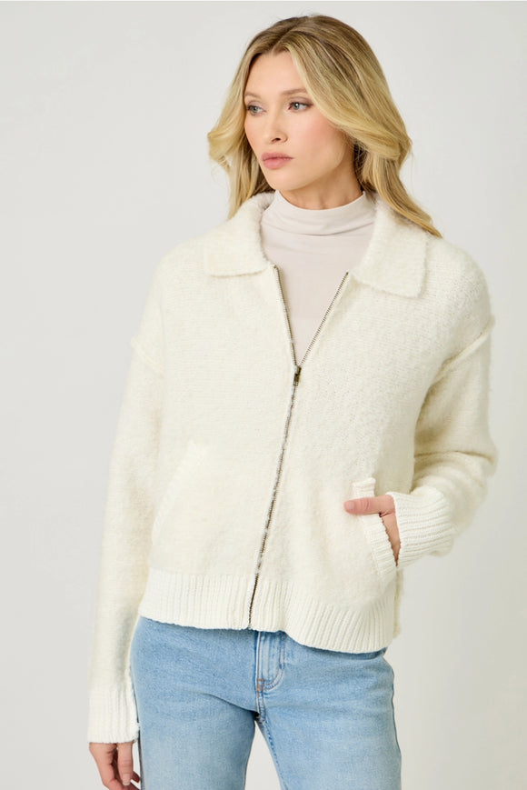 Ivory Zip Up Sweater Jacket